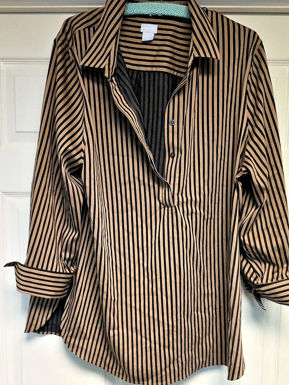 Chico's Striped Button Down in Brown & Black Size 20